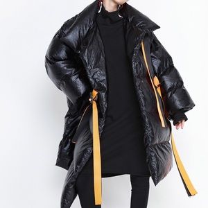Oversized Black Puffer Jacket with Straps
